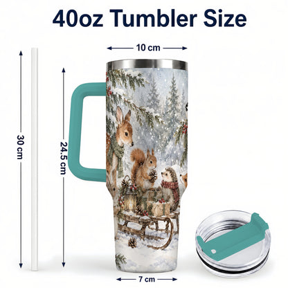 #pl[40oz|Green] Woodland 40oz Tumbler, Forest Animals Stainless Steel Travel Cup