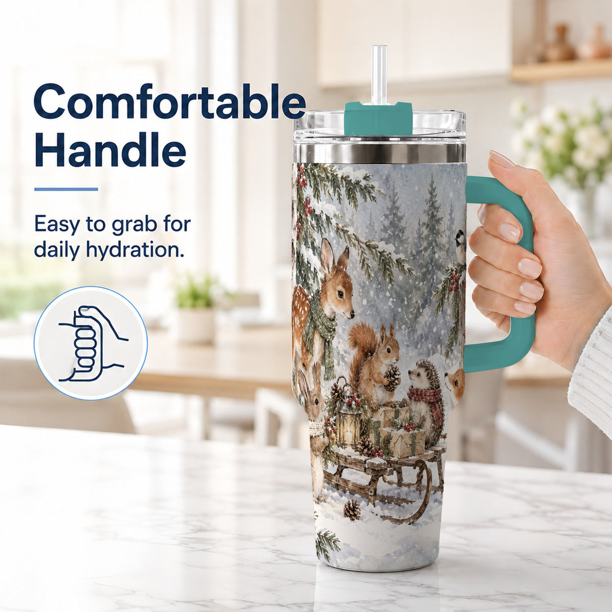 #pl[40oz|Green] Woodland 40oz Tumbler, Forest Animals Stainless Steel Travel Cup