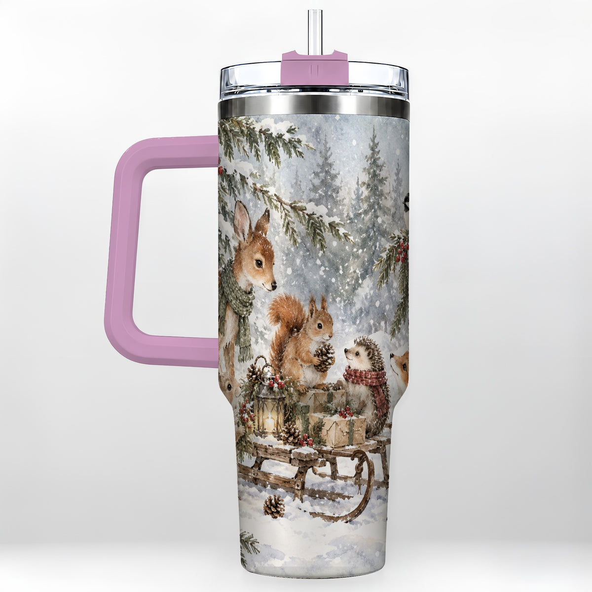 #pl[40oz|Pink] Woodland 40oz Tumbler, Forest Animals Stainless Steel Travel Cup