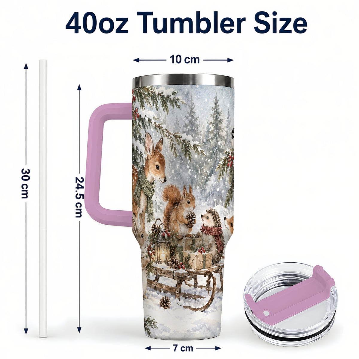 #pl[40oz|Pink] Woodland 40oz Tumbler, Forest Animals Stainless Steel Travel Cup