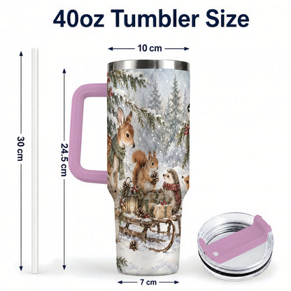 #pl[40oz|Pink] Woodland 40oz Tumbler, Forest Animals Stainless Steel Travel Cup