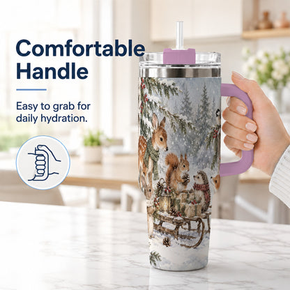 #pl[40oz|Pink] Woodland 40oz Tumbler, Forest Animals Stainless Steel Travel Cup