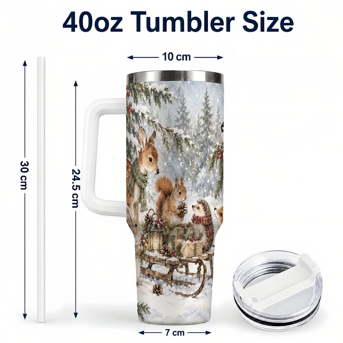 #pl[40oz|White] Woodland 40oz Tumbler, Forest Animals Stainless Steel Travel Cup