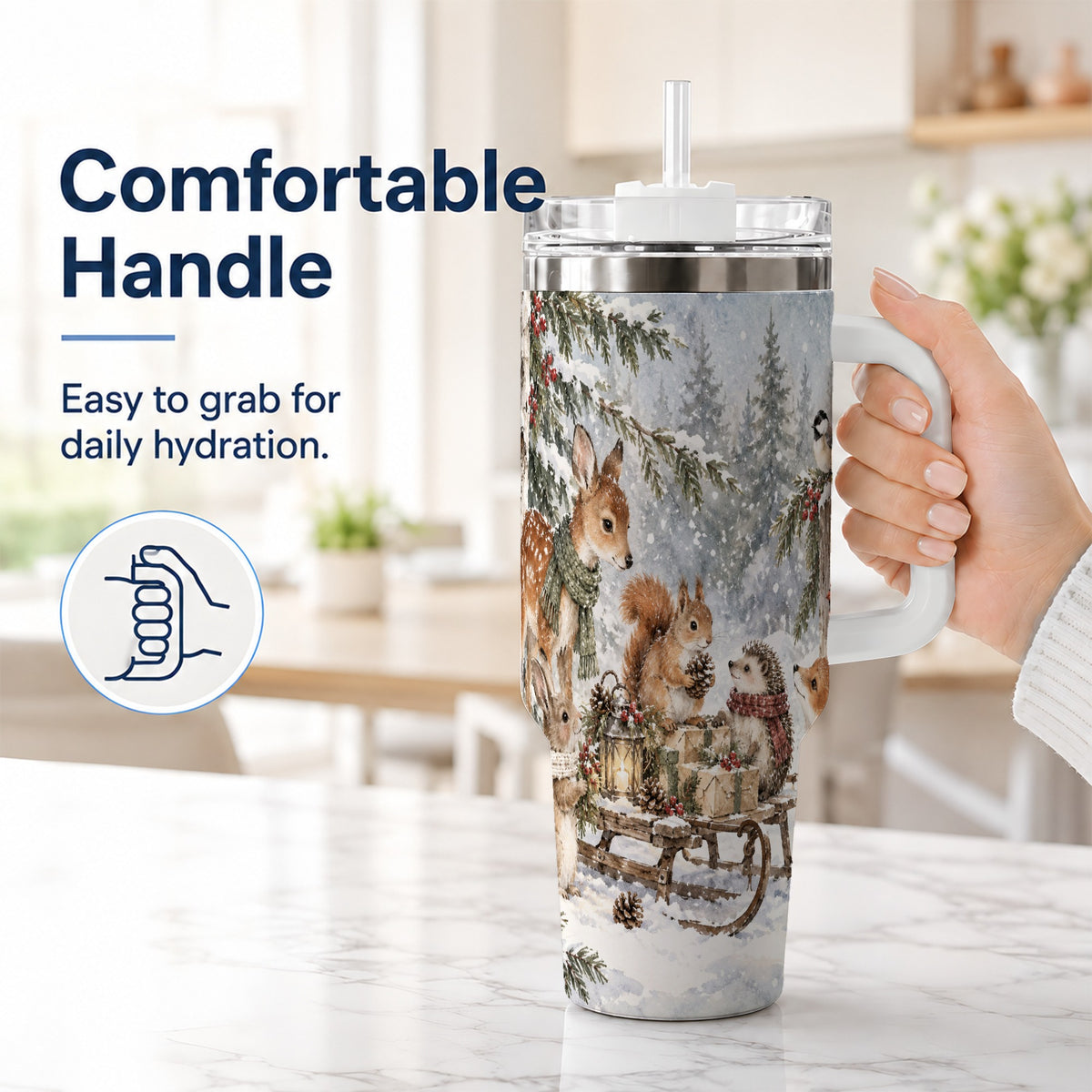 #pl[40oz|White] Woodland 40oz Tumbler, Forest Animals Stainless Steel Travel Cup