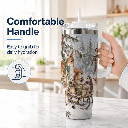 #pl[40oz|White] Woodland 40oz Tumbler, Forest Animals Stainless Steel Travel Cup