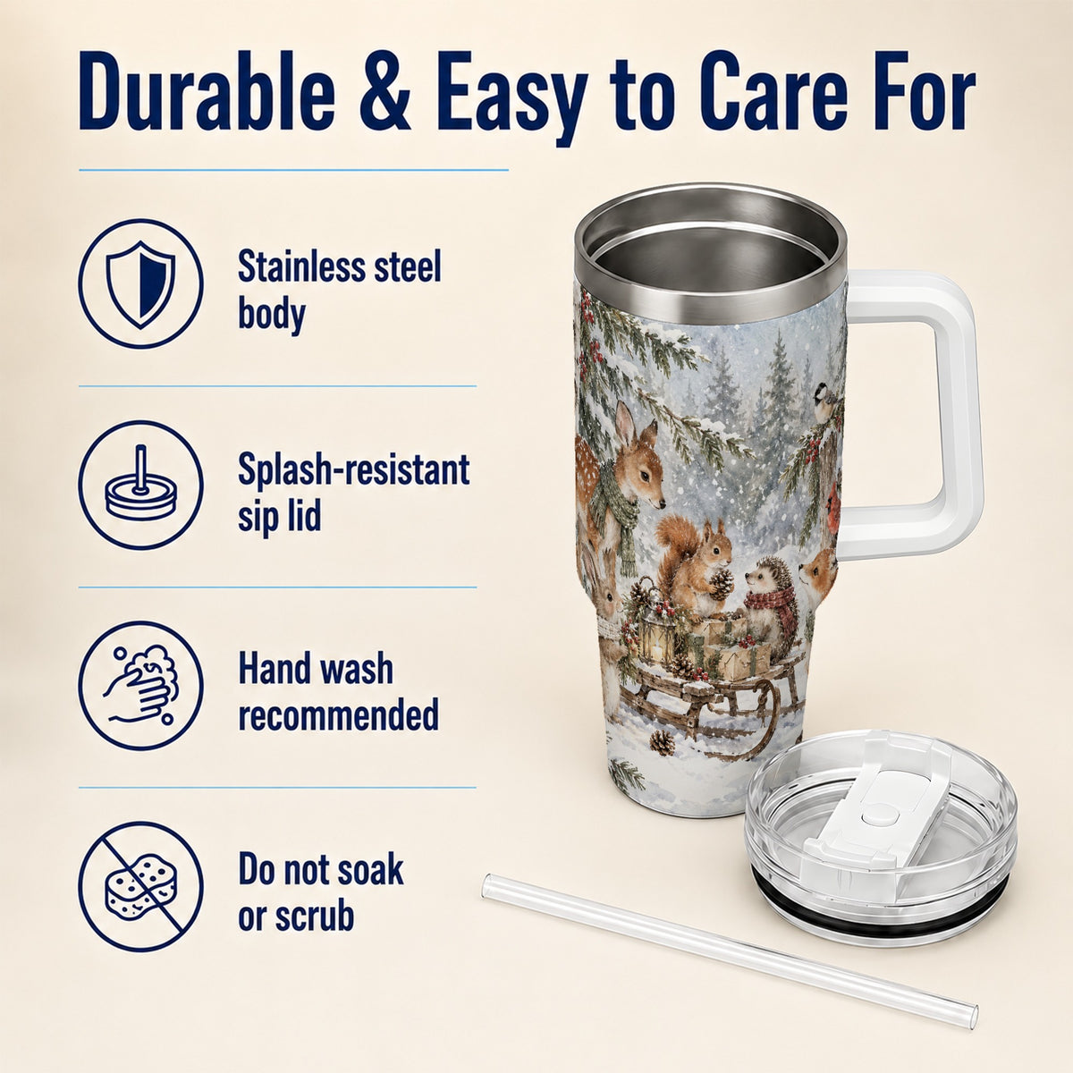 Woodland 40oz Tumbler, Forest Animals Stainless Steel Travel Cup