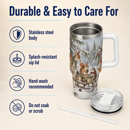 Woodland 40oz Tumbler, Forest Animals Stainless Steel Travel Cup