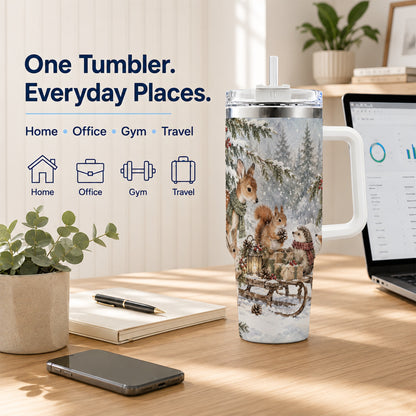 Woodland 40oz Tumbler, Forest Animals Stainless Steel Travel Cup