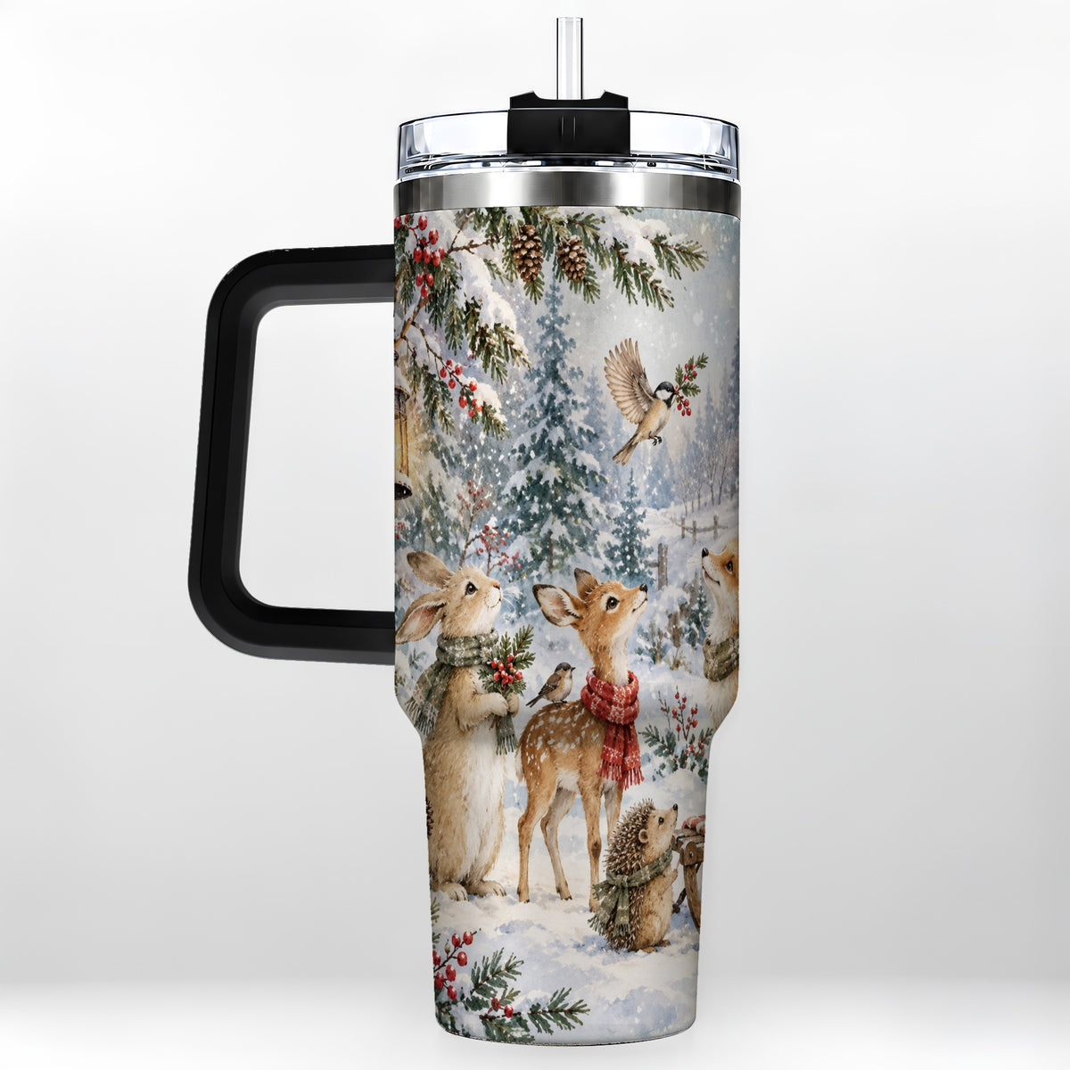 #pl[40oz|Black] Woodland 40oz Tumbler, Forest Animals Stainless Steel Travel Cup