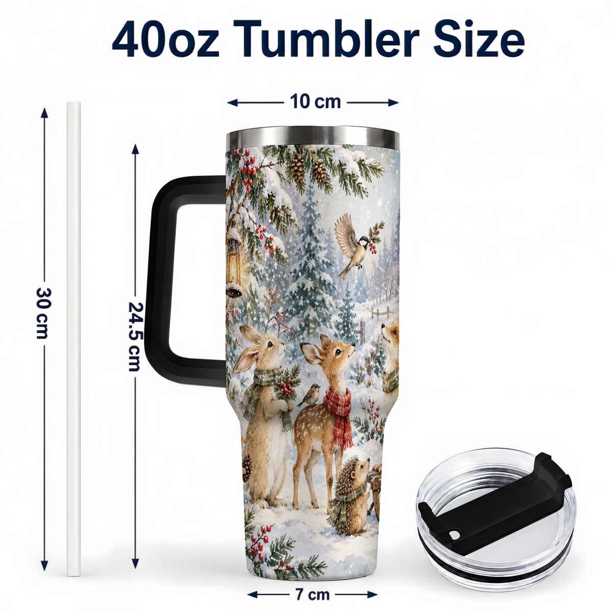 #pl[40oz|Black] Woodland 40oz Tumbler, Forest Animals Stainless Steel Travel Cup