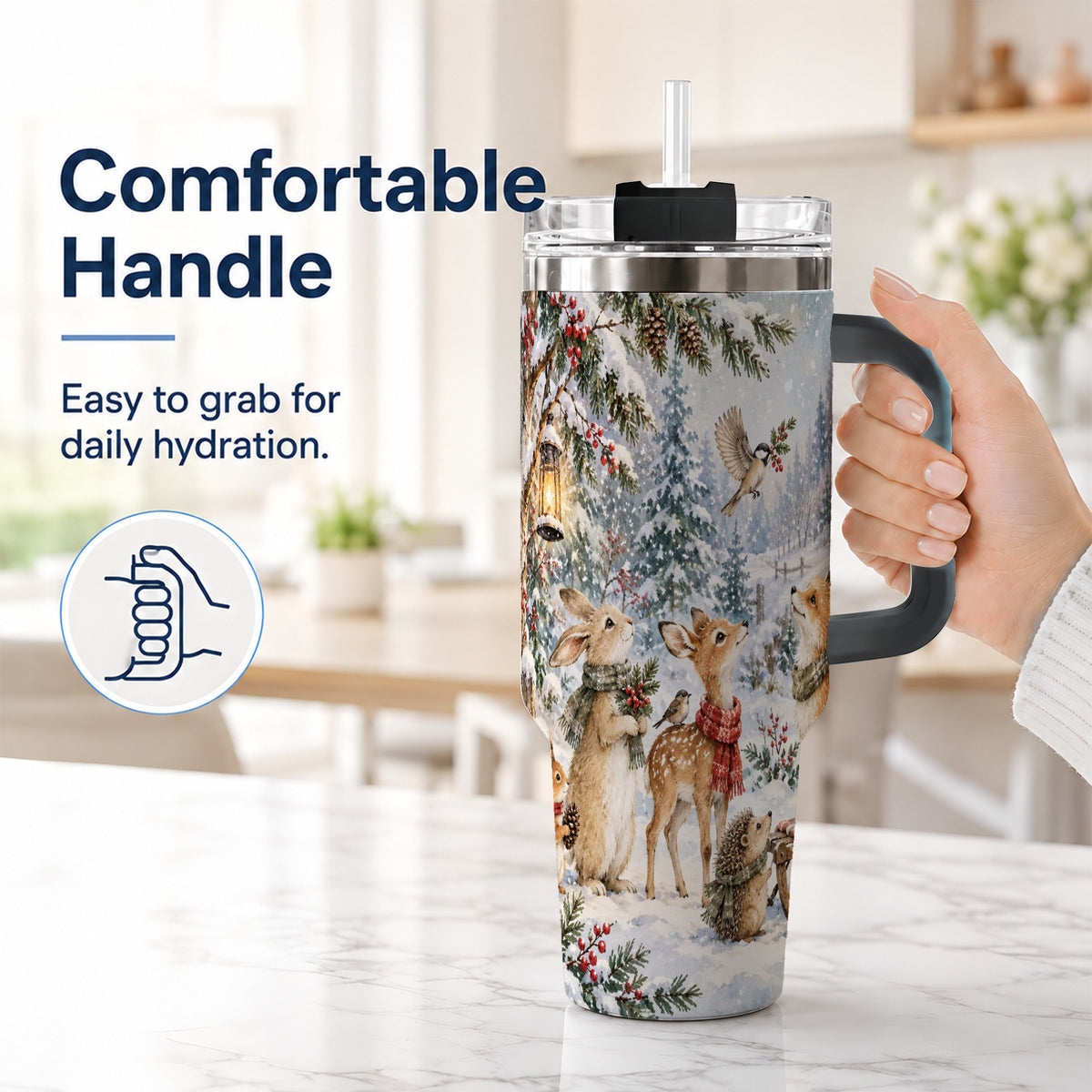 #pl[40oz|Black] Woodland 40oz Tumbler, Forest Animals Stainless Steel Travel Cup