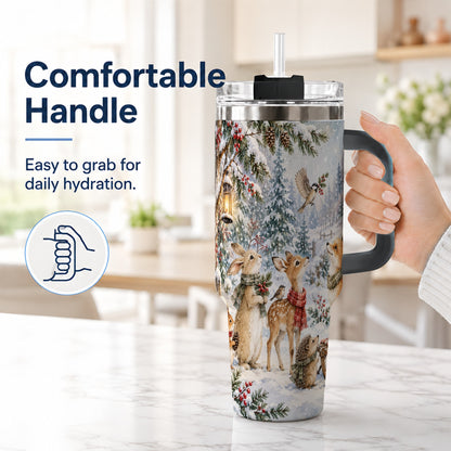 #pl[40oz|Black] Woodland 40oz Tumbler, Forest Animals Stainless Steel Travel Cup