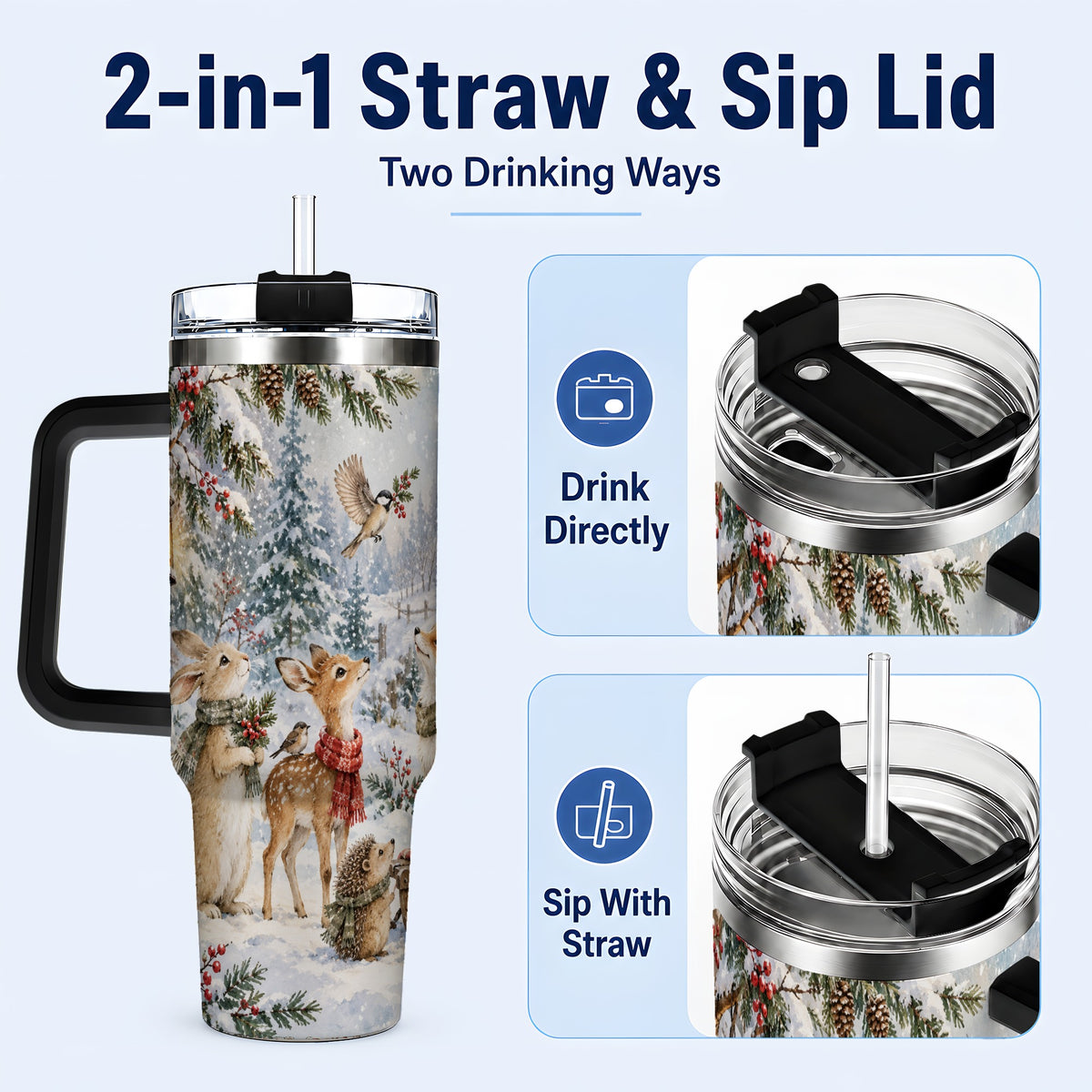 #pl[40oz|Black] Woodland 40oz Tumbler, Forest Animals Stainless Steel Travel Cup