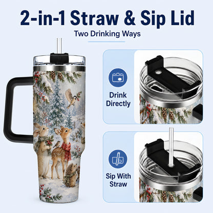 #pl[40oz|Black] Woodland 40oz Tumbler, Forest Animals Stainless Steel Travel Cup