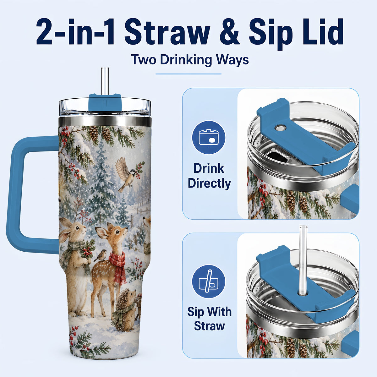 #pl[40oz|Blue] Woodland 40oz Tumbler, Forest Animals Stainless Steel Travel Cup
