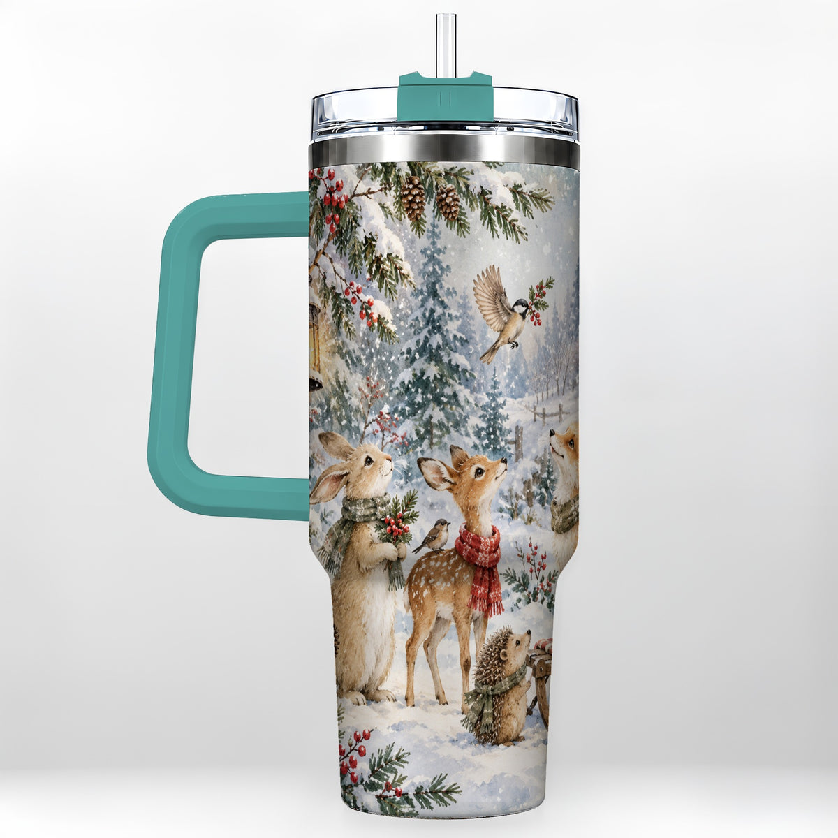 #pl[40oz|Green] Woodland 40oz Tumbler, Forest Animals Stainless Steel Travel Cup