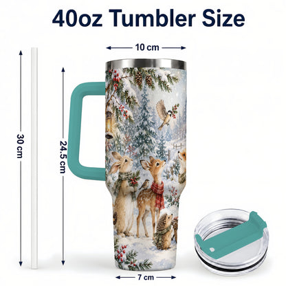 #pl[40oz|Green] Woodland 40oz Tumbler, Forest Animals Stainless Steel Travel Cup