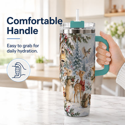 #pl[40oz|Green] Woodland 40oz Tumbler, Forest Animals Stainless Steel Travel Cup