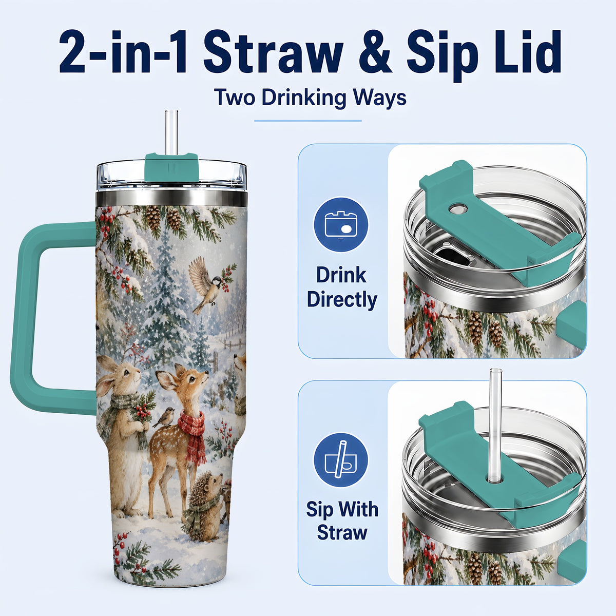 #pl[40oz|Green] Woodland 40oz Tumbler, Forest Animals Stainless Steel Travel Cup