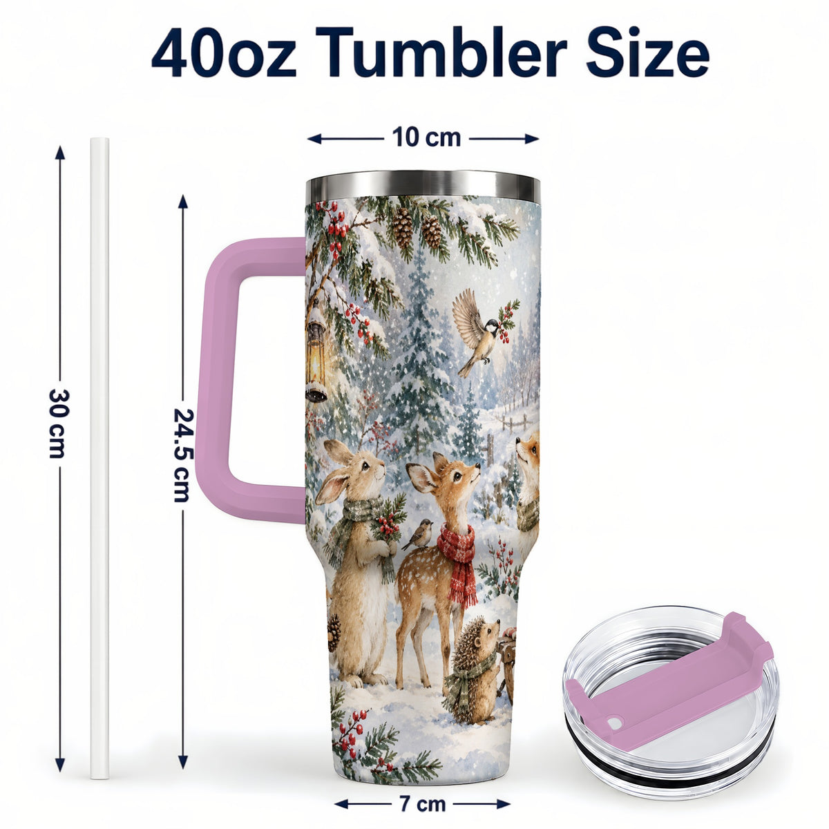 #pl[40oz|Pink] Woodland 40oz Tumbler, Forest Animals Stainless Steel Travel Cup