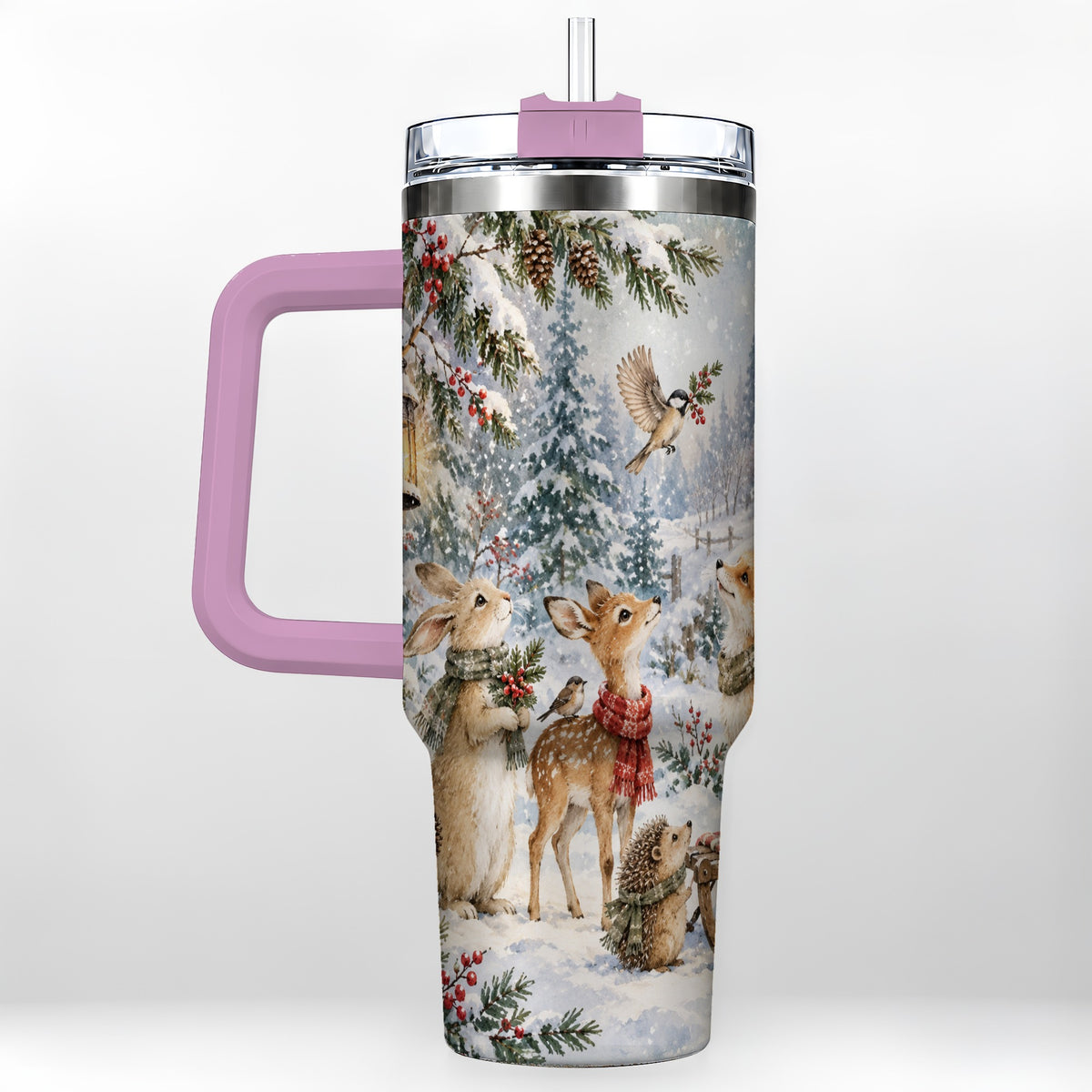 #pl[40oz|Pink] Woodland 40oz Tumbler, Forest Animals Stainless Steel Travel Cup