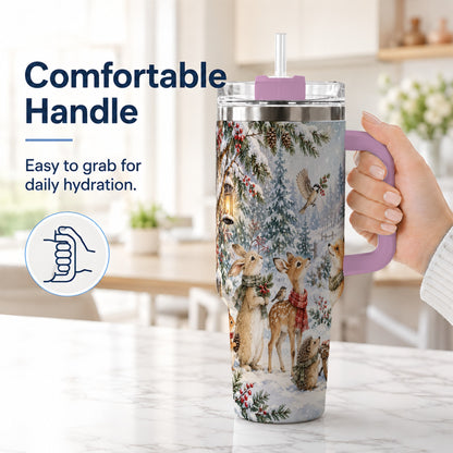 #pl[40oz|Pink] Woodland 40oz Tumbler, Forest Animals Stainless Steel Travel Cup