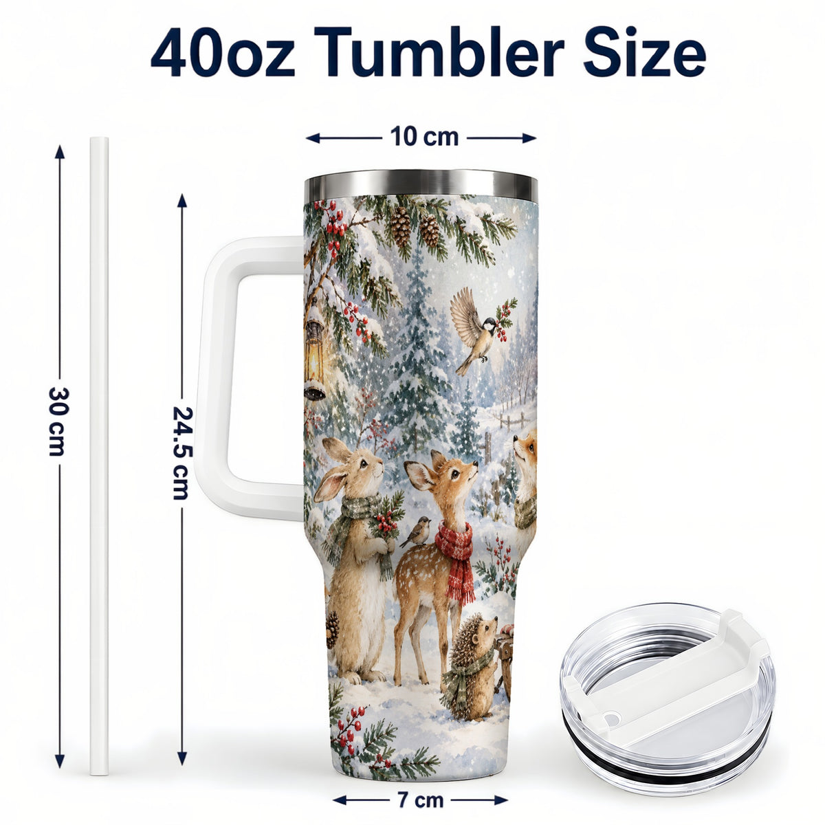 #pl[40oz|White] Woodland 40oz Tumbler, Forest Animals Stainless Steel Travel Cup