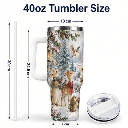#pl[40oz|White] Woodland 40oz Tumbler, Forest Animals Stainless Steel Travel Cup