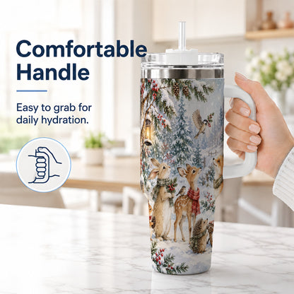 #pl[40oz|White] Woodland 40oz Tumbler, Forest Animals Stainless Steel Travel Cup