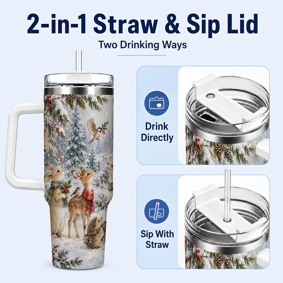 #pl[40oz|White] Woodland 40oz Tumbler, Forest Animals Stainless Steel Travel Cup
