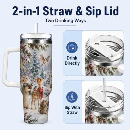 #pl[40oz|White] Woodland 40oz Tumbler, Forest Animals Stainless Steel Travel Cup