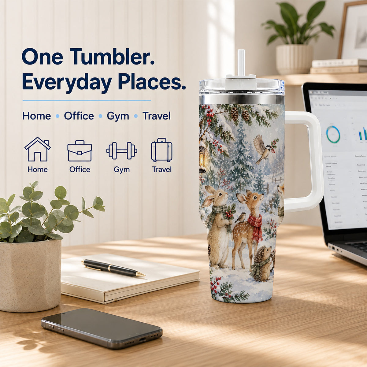 Woodland 40oz Tumbler, Forest Animals Stainless Steel Travel Cup