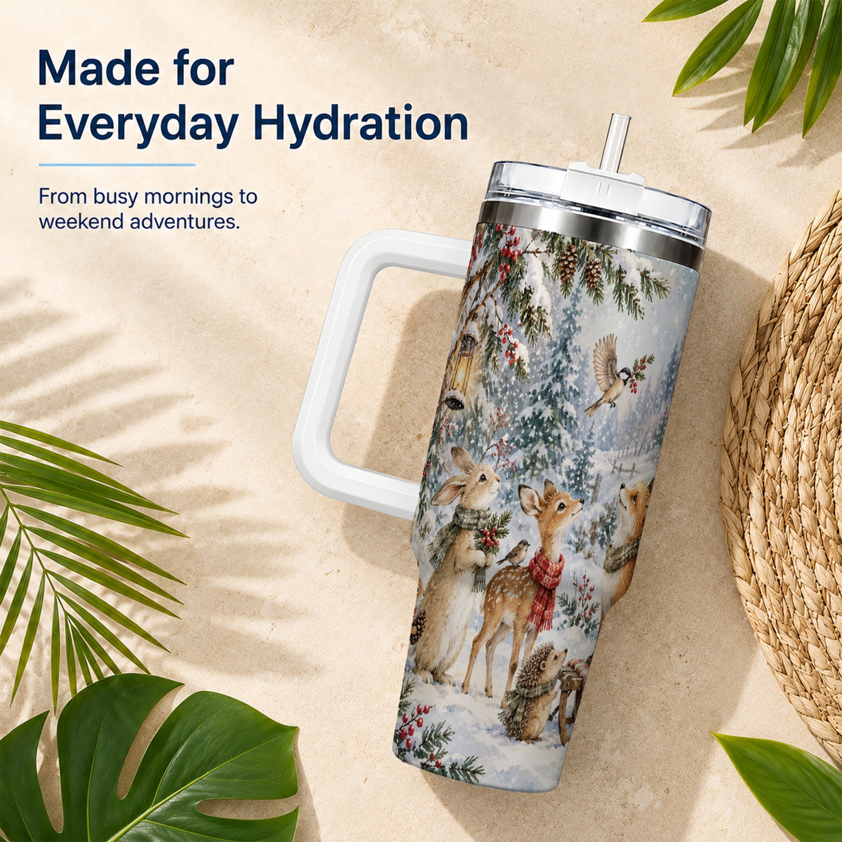 Woodland 40oz Tumbler, Forest Animals Stainless Steel Travel Cup