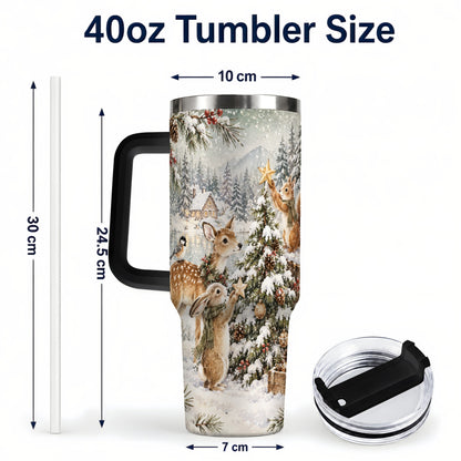 #pl[40oz|Black] Woodland Christmas 40oz Tumbler with Handle, Winter Animals Travel Cup