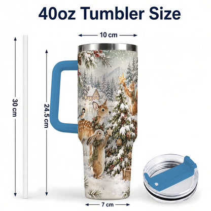 #pl[40oz|Blue] Woodland Christmas 40oz Tumbler with Handle, Winter Animals Travel Cup