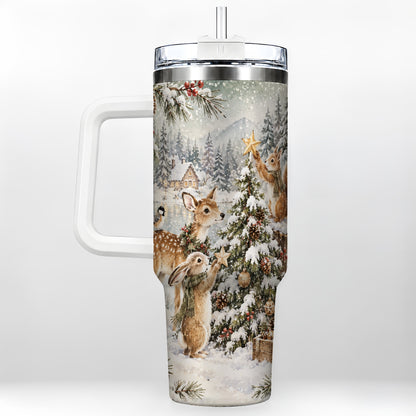 Woodland Christmas 40oz Tumbler with Handle, Winter Animals Travel Cup