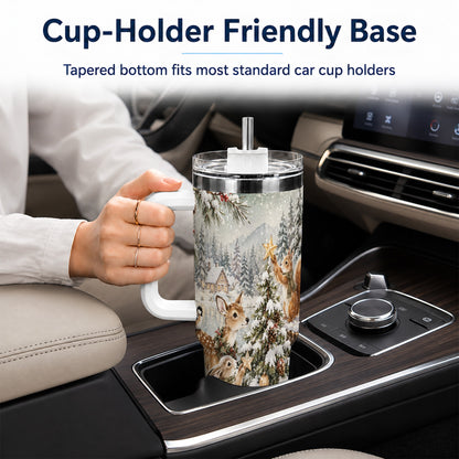 Woodland Christmas 40oz Tumbler with Handle, Winter Animals Travel Cup