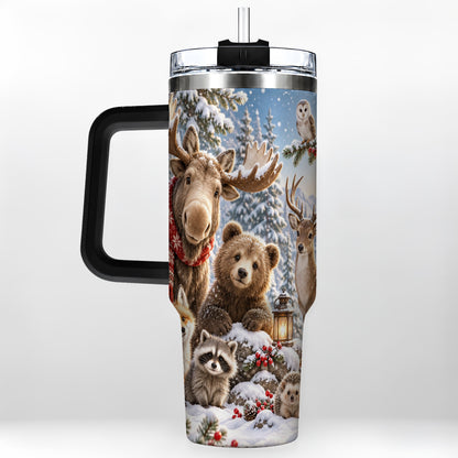 #pl[40oz|Black] Winter Wildlife 40oz Tumbler with Handle, Forest Animals Travel Cup