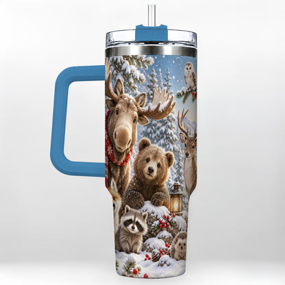 #pl[40oz|Blue] Winter Wildlife 40oz Tumbler with Handle, Forest Animals Travel Cup