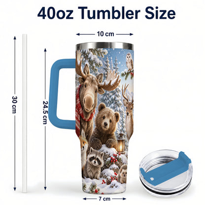#pl[40oz|Blue] Winter Wildlife 40oz Tumbler with Handle, Forest Animals Travel Cup