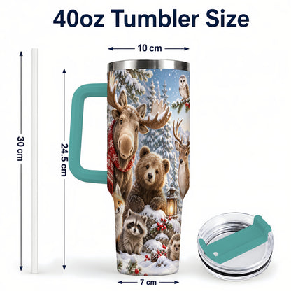 #pl[40oz|Green] Winter Wildlife 40oz Tumbler with Handle, Forest Animals Travel Cup