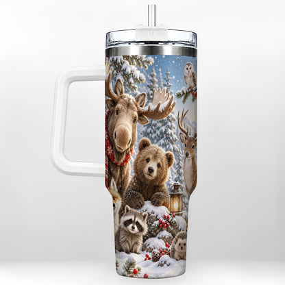 Winter Wildlife 40oz Tumbler with Handle, Forest Animals Travel Cup