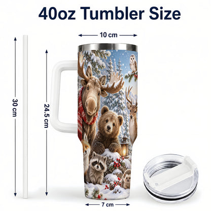 #pl[40oz|White] Winter Wildlife 40oz Tumbler with Handle, Forest Animals Travel Cup