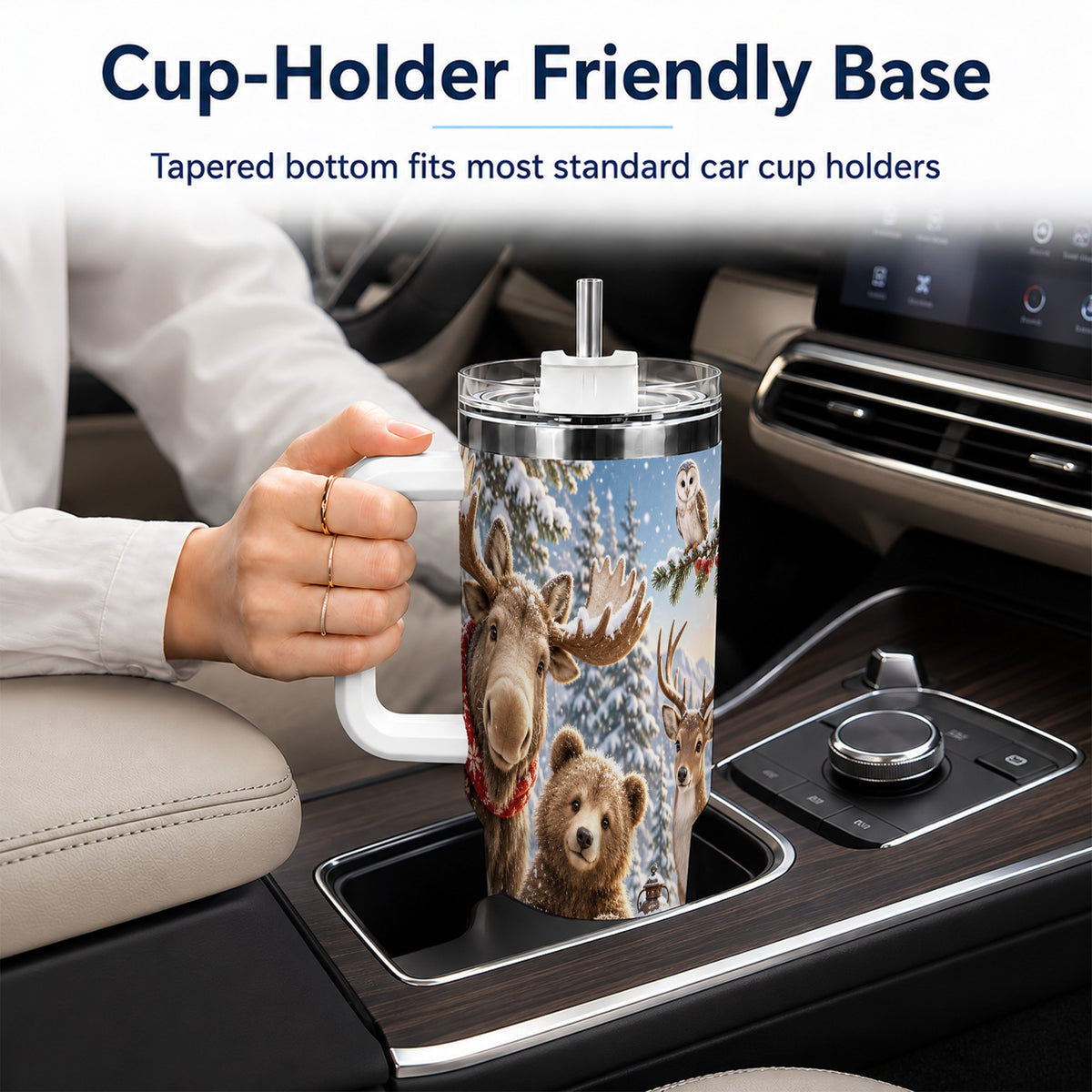Winter Wildlife 40oz Tumbler with Handle, Forest Animals Travel Cup