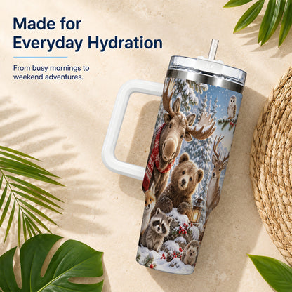 Winter Wildlife 40oz Tumbler with Handle, Forest Animals Travel Cup