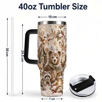 #pl[40oz|Black] Porcelain Woodland 40oz Tumbler with Handle, Winter Animals Travel Cup