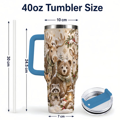 #pl[40oz|Blue] Porcelain Woodland 40oz Tumbler with Handle, Winter Animals Travel Cup