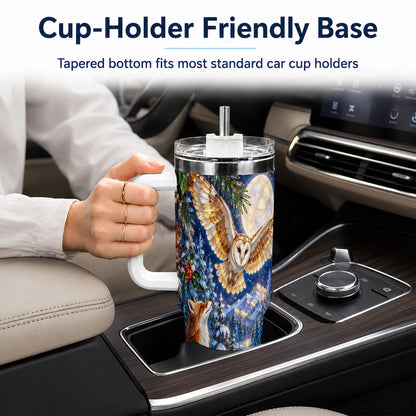 Stained Glass Winter 40oz Tumbler with Handle, Woodland Animals Travel Cup