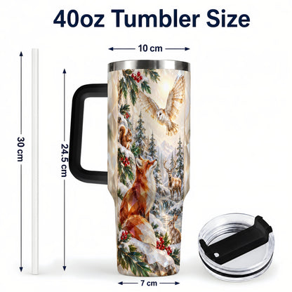 #pl[40oz|Black] Crystal Winter Forest 40oz Tumbler with Handle, Woodland Animals Travel Cup