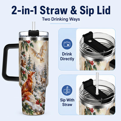 #pl[40oz|Black] Crystal Winter Forest 40oz Tumbler with Handle, Woodland Animals Travel Cup